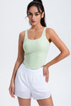 LC264636-P2009-S, LC264636-P2009-M, LC264636-P2009-L, LC264636-P2009-XL, Meadow Mist Green Cropped Active One Piece Yoga Top