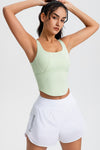 LC264636-P2009-S, LC264636-P2009-M, LC264636-P2009-L, LC264636-P2009-XL, Meadow Mist Green Cropped Active One Piece Yoga Top