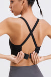 LC264638-P2-S, LC264638-P2-M, LC264638-P2-L, LC264638-P2-XL, Black Solid Color Criss Cross Back Push Up Sports Bra