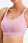 LC264638-P10-S, LC264638-P10-M, LC264638-P10-L, LC264638-P10-XL, Pink Solid Color Criss Cross Back Push Up Sports Bra