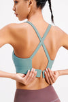 LC264638-P2209-S, LC264638-P2209-M, LC264638-P2209-L, LC264638-P2209-XL, Moonlight Jade Solid Color Criss Cross Back Push Up Sports Bra
