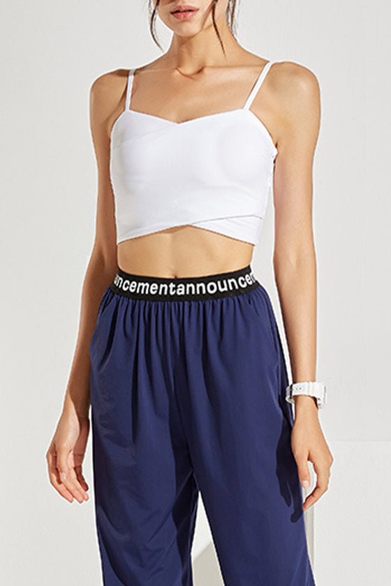 LC264639-P1-S, LC264639-P1-M, LC264639-P1-L, LC264639-P1-XL, White Crossed Strap Cropped Yoga Bra