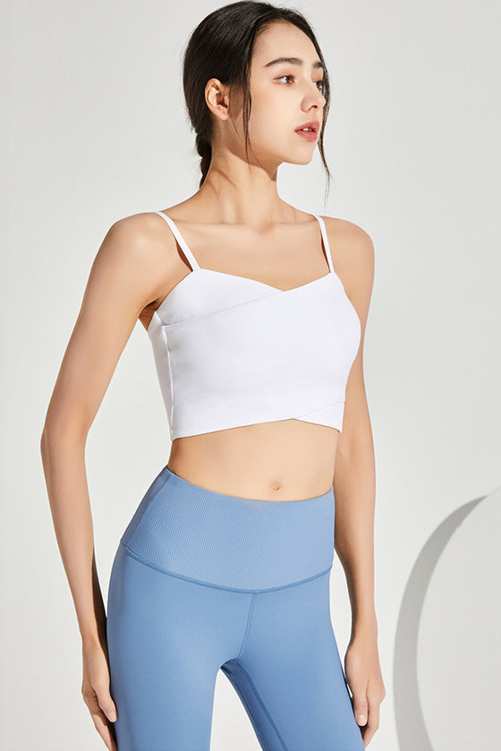 LC264639-P1-S, LC264639-P1-M, LC264639-P1-L, LC264639-P1-XL, White Crossed Strap Cropped Yoga Bra