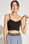 LC264639-P2-S, LC264639-P2-M, LC264639-P2-L, LC264639-P2-XL, Black Crossed Strap Cropped Yoga Bra