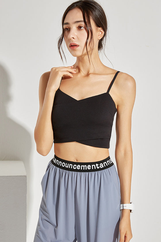 LC264639-P2-S, LC264639-P2-M, LC264639-P2-L, LC264639-P2-XL, Black Crossed Strap Cropped Yoga Bra