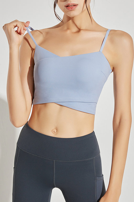 LC264639-P804-S, LC264639-P804-M, LC264639-P804-L, LC264639-P804-XL, Beau Blue Crossed Strap Cropped Yoga Bra