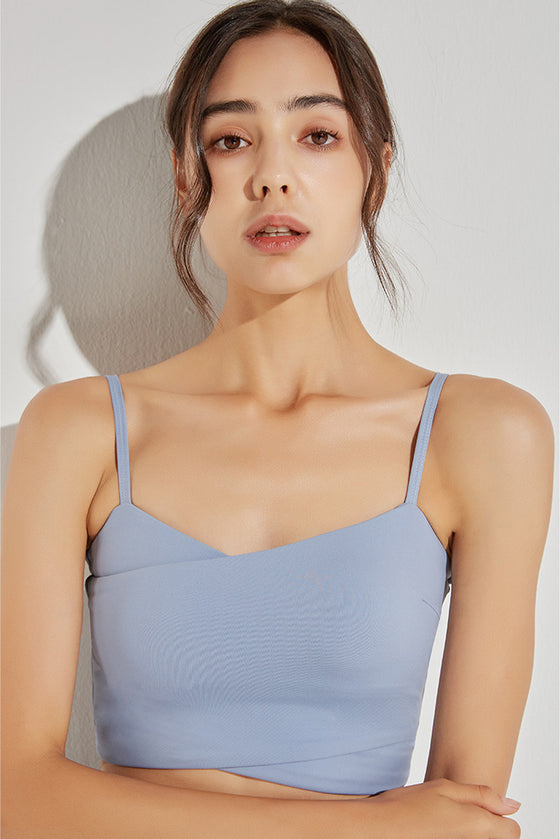 LC264639-P804-S, LC264639-P804-M, LC264639-P804-L, LC264639-P804-XL, Beau Blue Crossed Strap Cropped Yoga Bra