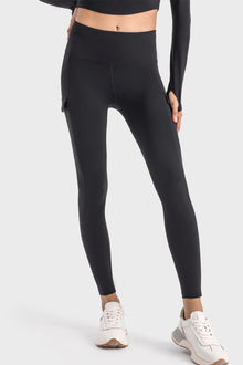  LC265438-P2-S, LC265438-P2-M, LC265438-P2-L, LC265438-P2-XL, Black Flap Pocket High Waist Workout Pants
