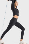 LC265438-P2-S, LC265438-P2-M, LC265438-P2-L, LC265438-P2-XL, Black Flap Pocket High Waist Workout Pants