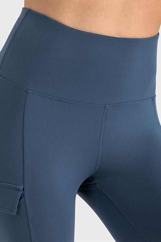 LC265438-P705-S, LC265438-P705-M, LC265438-P705-L, LC265438-P705-XL, Real Teal Flap Pocket High Waist Workout Pants