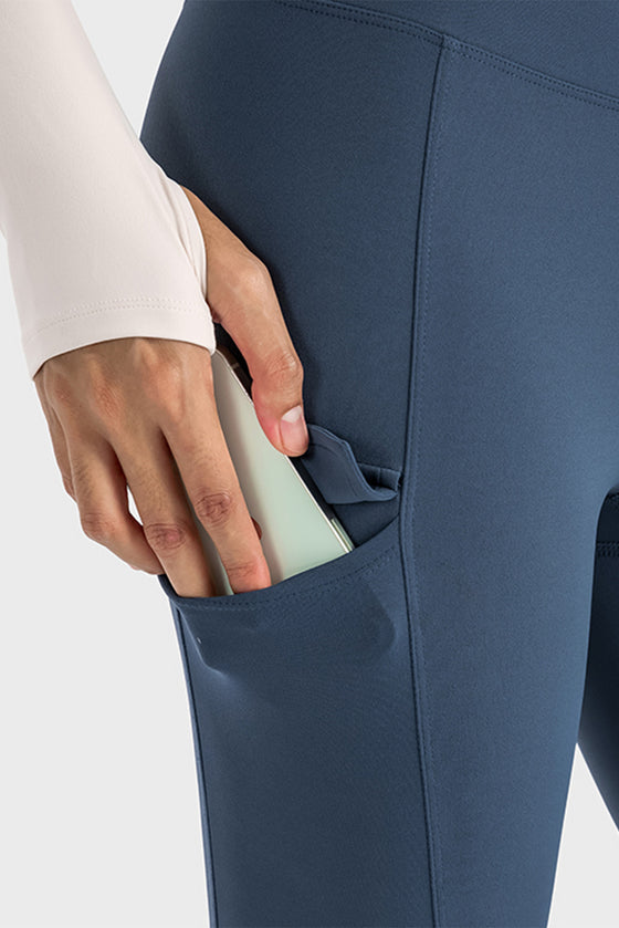 LC265438-P705-S, LC265438-P705-M, LC265438-P705-L, LC265438-P705-XL, Real Teal Flap Pocket High Waist Workout Pants