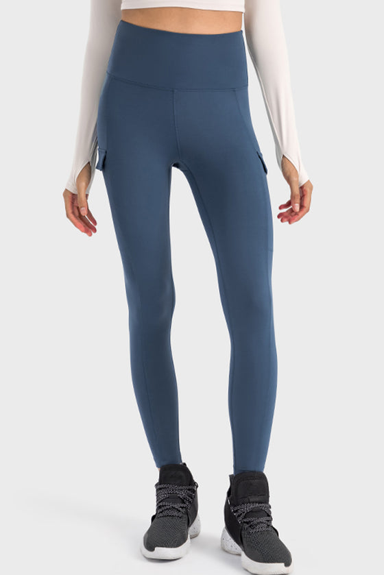 LC265438-P705-S, LC265438-P705-M, LC265438-P705-L, LC265438-P705-XL, Real Teal Flap Pocket High Waist Workout Pants