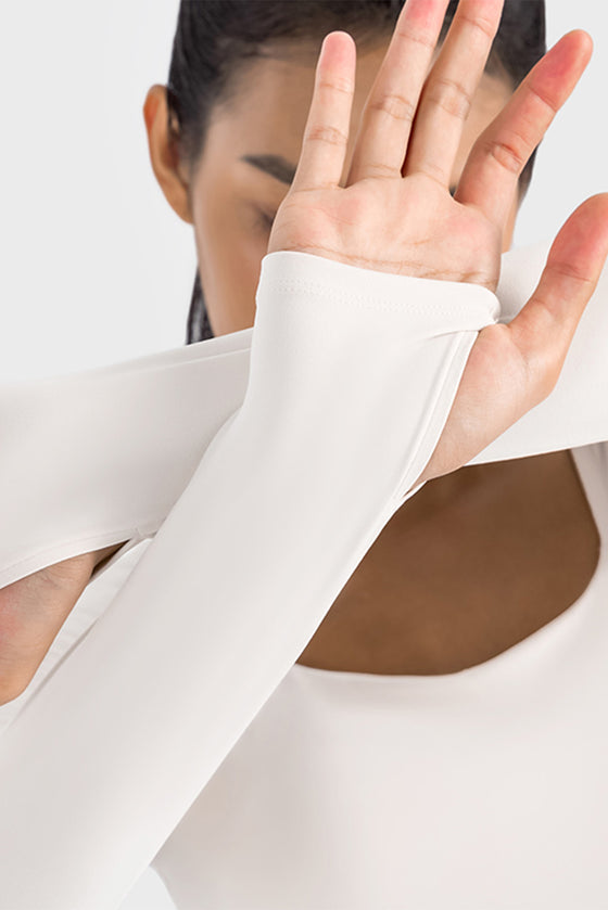 LC264640-P1-S, LC264640-P1-M, LC264640-P1-L, LC264640-P1-XL, White Square Neck Long Sleeve Active Top