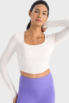 LC264640-P1-S, LC264640-P1-M, LC264640-P1-L, LC264640-P1-XL, White Square Neck Long Sleeve Active Top