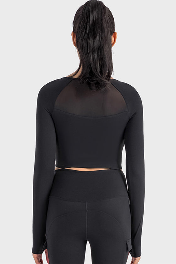 LC264640-P2-S, LC264640-P2-M, LC264640-P2-L, LC264640-P2-XL, Black Square Neck Long Sleeve Active Top