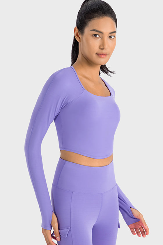 LC264640-P408-S, LC264640-P408-M, LC264640-P408-L, LC264640-P408-XL, Lilac Square Neck Long Sleeve Active Top