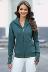 LC266021-P1709-S, LC266021-P1709-M, LC266021-P1709-L, LC266021-P1709-XL, Sea Green Thumbhole Sleeve Zip Up Sports Hooded Jacket