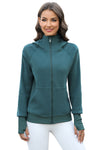 LC266021-P1709-S, LC266021-P1709-M, LC266021-P1709-L, LC266021-P1709-XL, Sea Green Thumbhole Sleeve Zip Up Sports Hooded Jacket