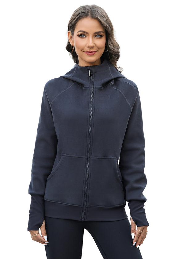 LC266021-P4011-S, LC266021-P4011-M, LC266021-P4011-L, LC266021-P4011-XL, Carbon Grey Thumbhole Sleeve Zip Up Sports Hooded Jacket