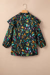 PACK25123718-P22-1, Multicolour Abstract Print 3/4 Puff Sleeve Ruffle Blouse