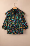 PACK25123718-P22-1, Multicolour Abstract Print 3/4 Puff Sleeve Ruffle Blouse
