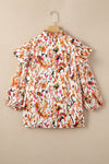 PACK25123718-P2022-1, Multicolour Abstract Print 3/4 Puff Sleeve Ruffle Blouse