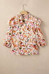 PACK25123718-P2022-1, Multicolour Abstract Print 3/4 Puff Sleeve Ruffle Blouse