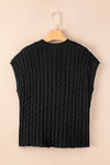PACK2724323-P2-2, Black Crew Neck Cable Knit Short Sleeve Sweater