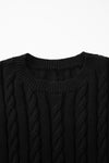 PACK2724323-P2-2, Black Crew Neck Cable Knit Short Sleeve Sweater