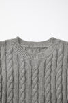 PACK2724323-P11-2, Gray Crew Neck Cable Knit Short Sleeve Sweater