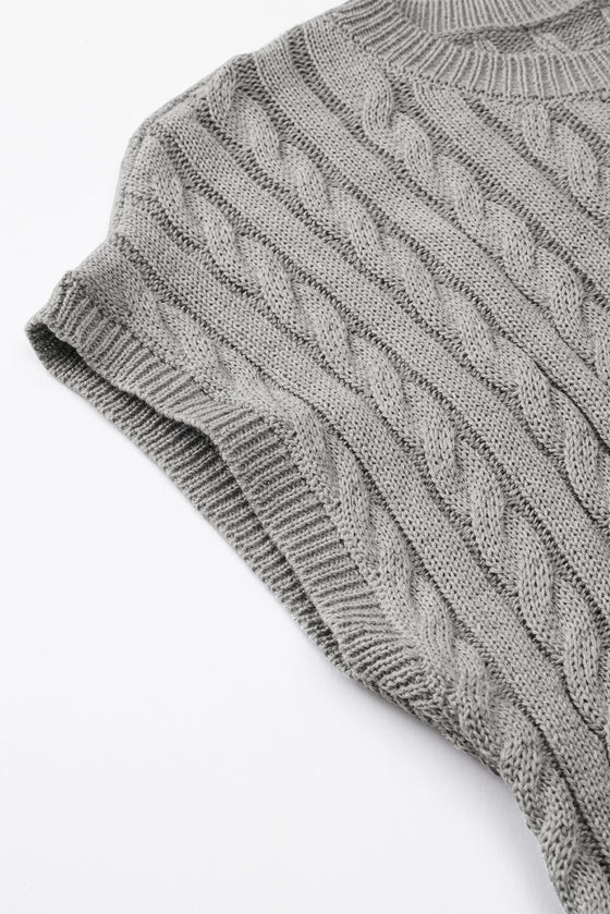 PACK2724323-P11-2, Gray Crew Neck Cable Knit Short Sleeve Sweater