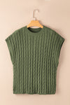 PACK2724323-P609-1, Jungle Green Crew Neck Cable Knit Short Sleeve Sweater