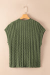 PACK2724323-P609-1, Jungle Green Crew Neck Cable Knit Short Sleeve Sweater