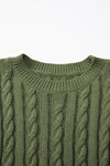 PACK2724323-P609-1, Jungle Green Crew Neck Cable Knit Short Sleeve Sweater