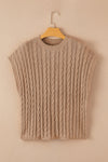 PACK2724323-P4016-2, Light French Beige Crew Neck Cable Knit Short Sleeve Sweater