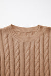 PACK2724323-P4016-2, Light French Beige Crew Neck Cable Knit Short Sleeve Sweater