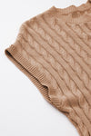 PACK2724323-P4016-2, Light French Beige Crew Neck Cable Knit Short Sleeve Sweater