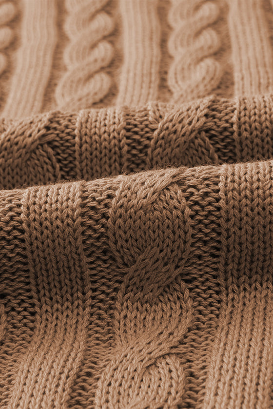 PACK2724323-P4016-2, Light French Beige Crew Neck Cable Knit Short Sleeve Sweater