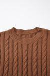 PACK2724323-P2017-2, Chestnut Crew Neck Cable Knit Short Sleeve Sweater