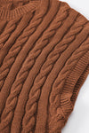 PACK2724323-P2017-2, Chestnut Crew Neck Cable Knit Short Sleeve Sweater
