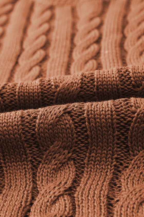 PACK2724323-P2017-2, Chestnut Crew Neck Cable Knit Short Sleeve Sweater