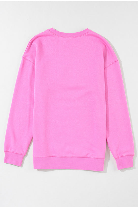 PACK25315893-P106-1, Bright Pink MAMA Letter Embossed Casual Sweatshirt