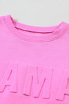 PACK25315893-P106-1, Bright Pink MAMA Letter Embossed Casual Sweatshirt