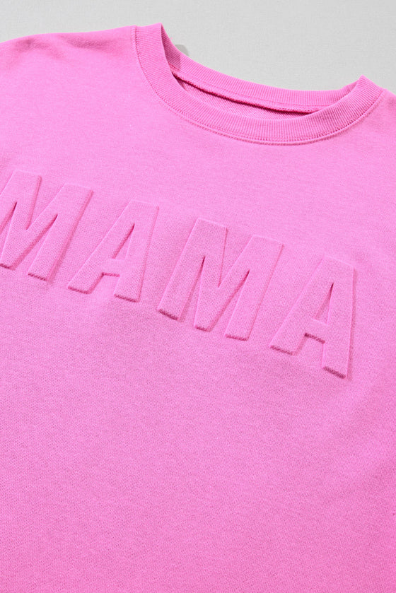 PACK25315893-P106-1, Bright Pink MAMA Letter Embossed Casual Sweatshirt