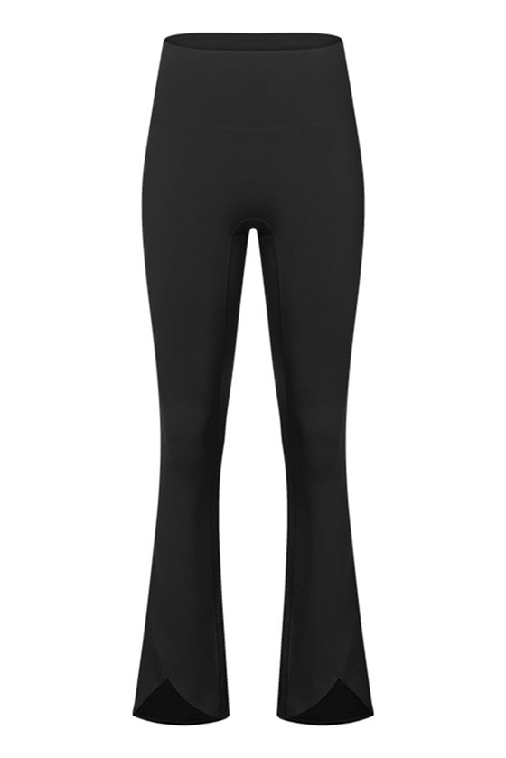 LC265439-P2-S, LC265439-P2-M, LC265439-P2-L, Black Solid Color High Waist Active Flare Leggings