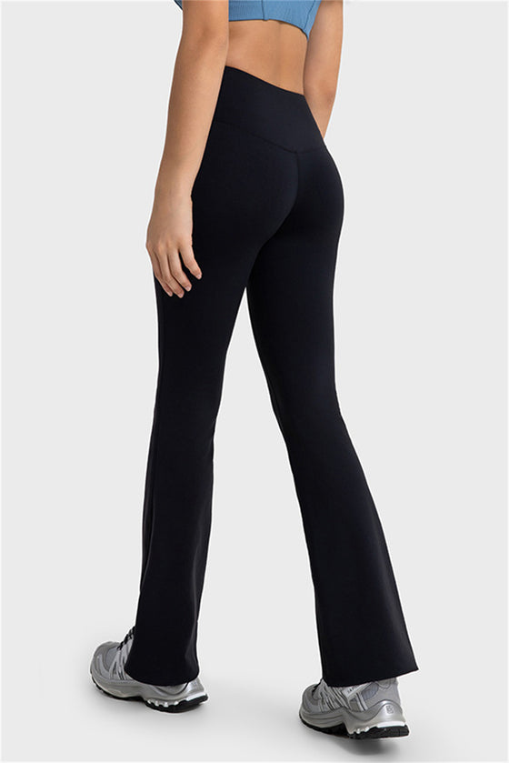 LC265439-P2-S, LC265439-P2-M, LC265439-P2-L, Black Solid Color High Waist Active Flare Leggings