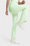 LC265439-P809-S, LC265439-P809-M, LC265439-P809-L, Light Green Solid Color High Waist Active Flare Leggings