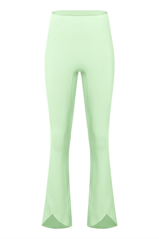 LC265439-P809-S, LC265439-P809-M, LC265439-P809-L, Light Green Solid Color High Waist Active Flare Leggings