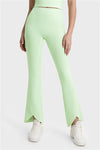 LC265439-P809-S, LC265439-P809-M, LC265439-P809-L, Light Green Solid Color High Waist Active Flare Leggings