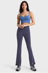 LC265439-P2011-S, LC265439-P2011-M, LC265439-P2011-L, Dark Grey Solid Color High Waist Active Flare Leggings